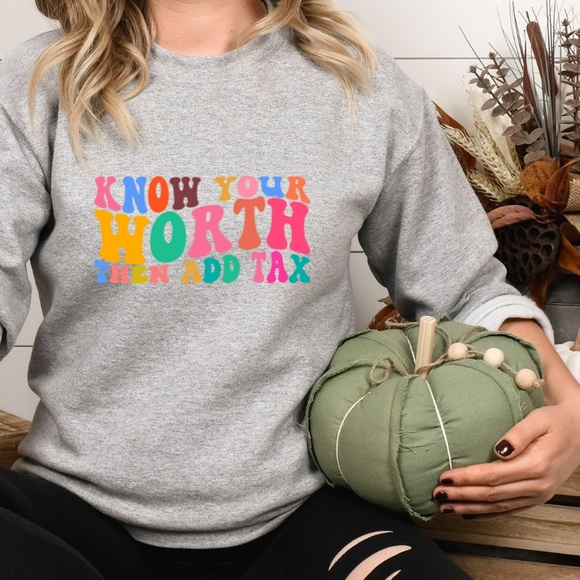 Know your worth mental health graphic crewneck raglan pullover sweatshirt large - Picture 2 of 10